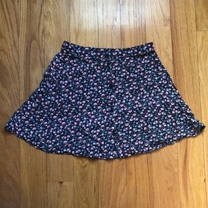 H&M Black Pink Floral Button Front Skirt